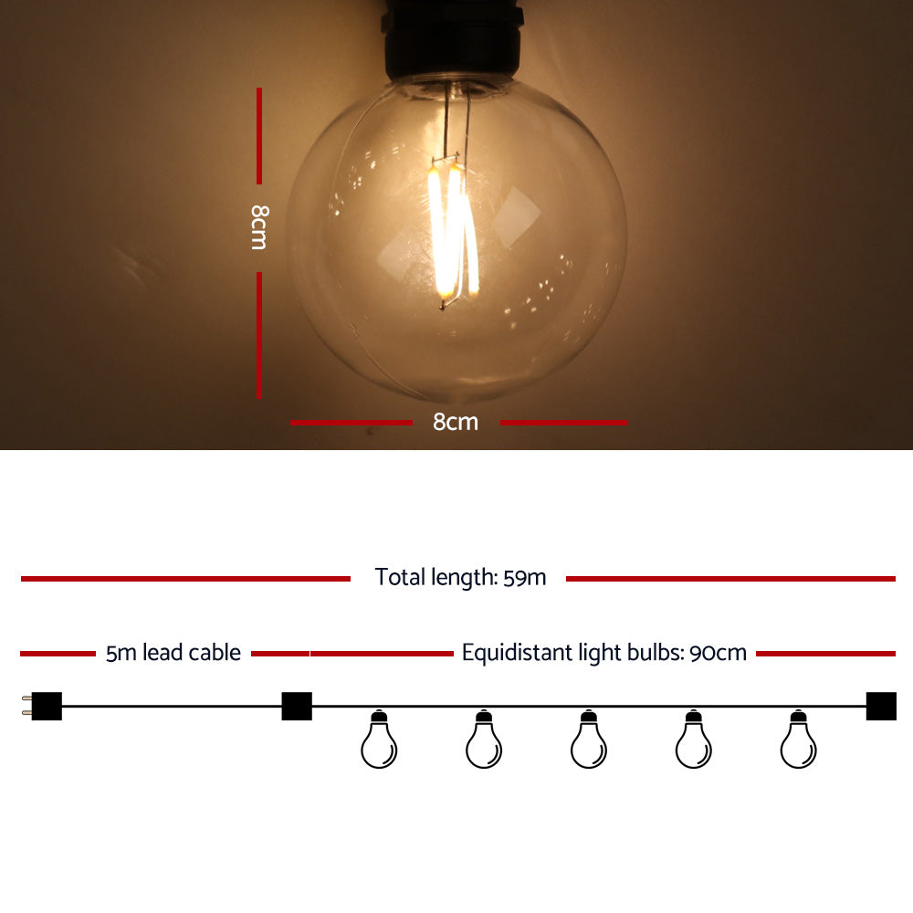 Jingle Jollys 59m LED Festoon Lights Sting Lighting Kits Wedding Outdoor Party - SILBERSHELL