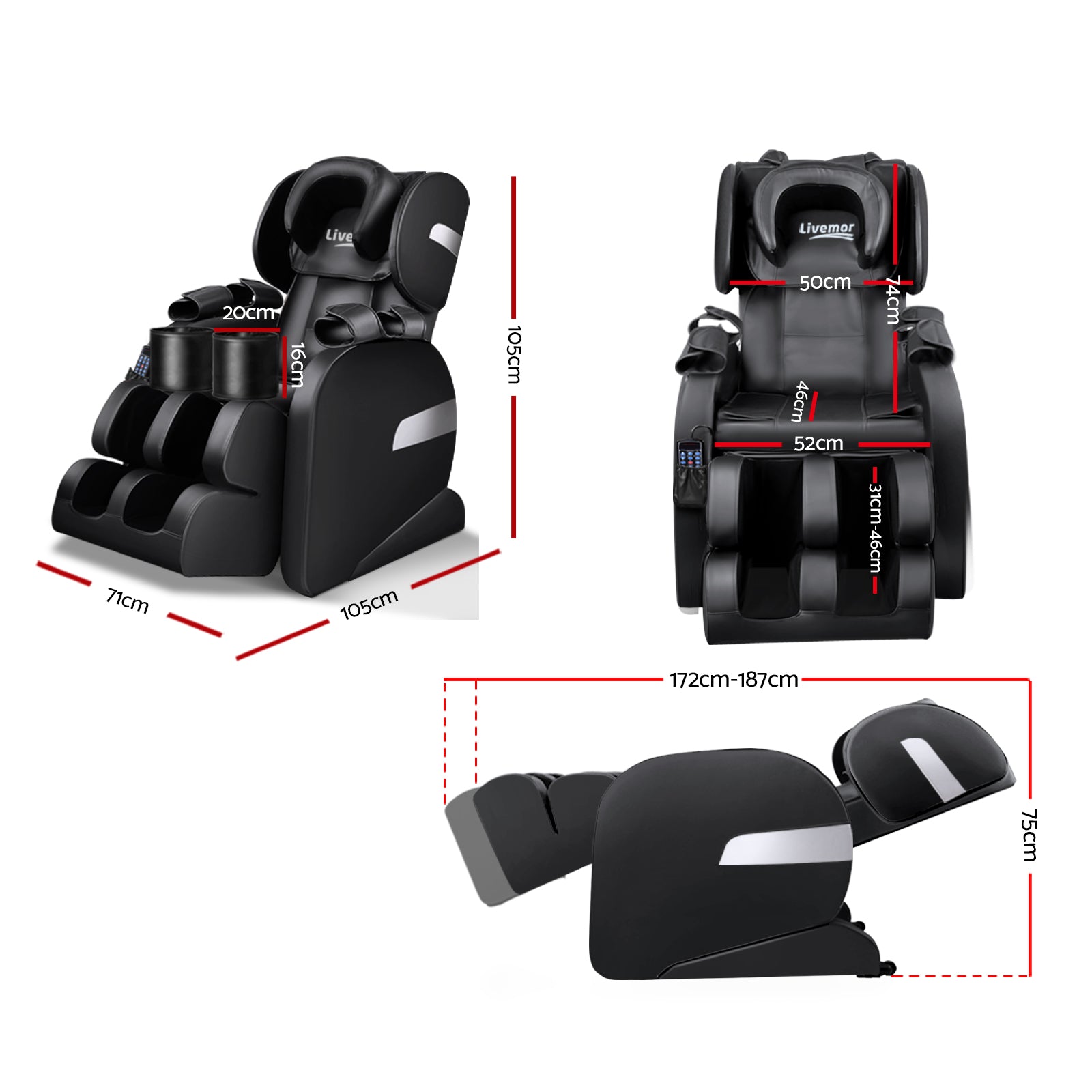Livemor Electric Massage Chair - Black - SILBERSHELL