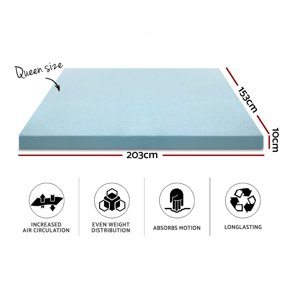 Giselle Bedding Cool Gel Memory Foam Mattress Topper w/Bamboo Cover 10cm - Queen - SILBERSHELL