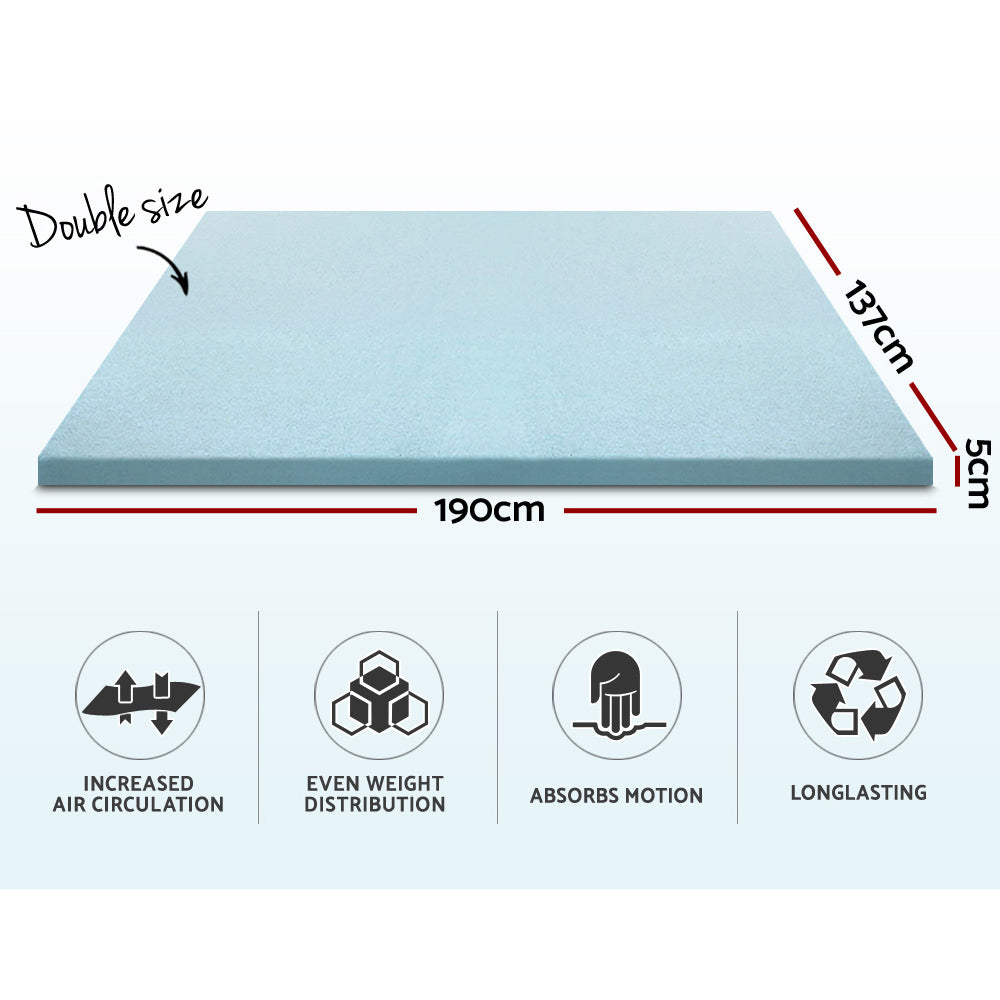 Giselle Bedding Cool Gel Memory Foam Mattress Topper w/Bamboo Cover 5cm - Double - SILBERSHELL