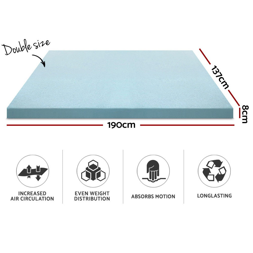 Giselle Bedding Cool Gel Memory Foam Mattress Topper w/Bamboo Cover 8cm - Double - SILBERSHELL