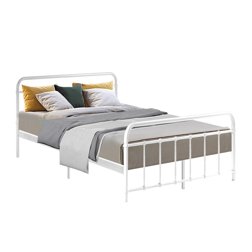 Artiss Bed Frame Metal Frames LEO - Double (White) - SILBERSHELL