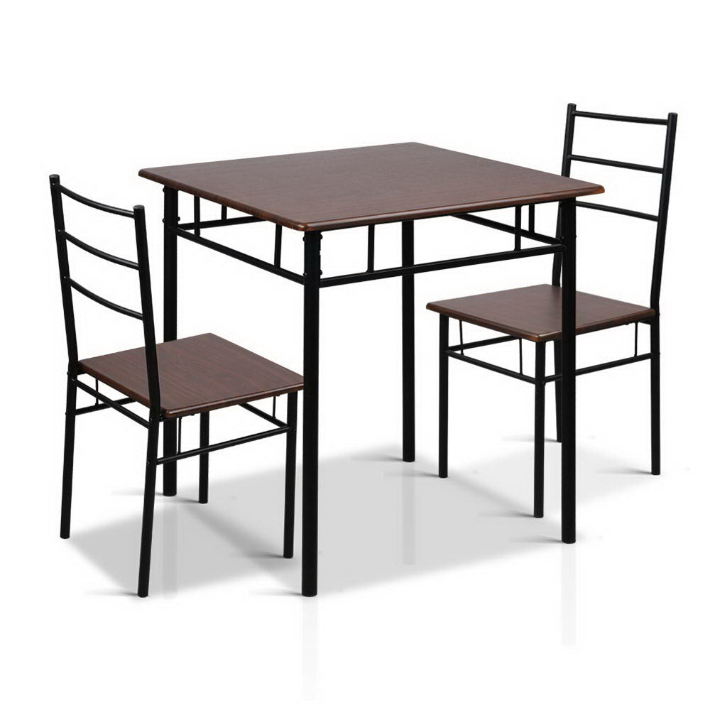 Artiss Dining Table And Chairs Set fo 3 Walnut - SILBERSHELL