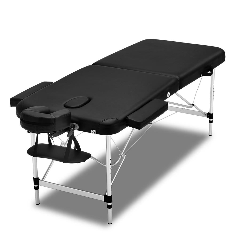 Zenses 2 Fold Portable Aluminium Massage Table Massage Bed Beauty Therapy Black 55cm - SILBERSHELL