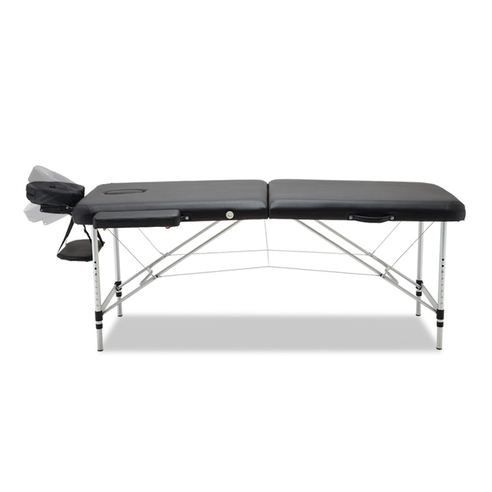 Zenses 2 Fold Portable Aluminium Massage Table Massage Bed Beauty Therapy Black 55cm - SILBERSHELL