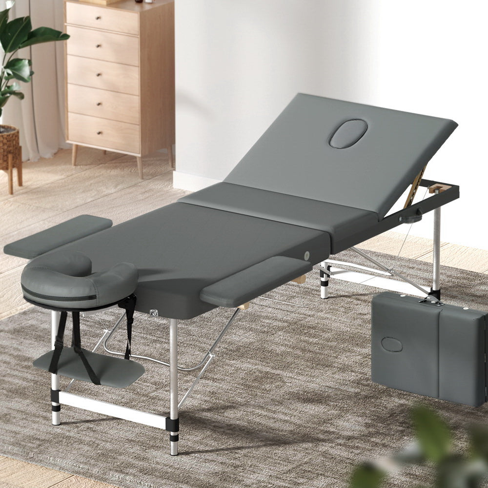 Zenses Massage Table Portable Aluminium 2 Fold Massages Bed Beauty Therapy 55cm - SILBERSHELL