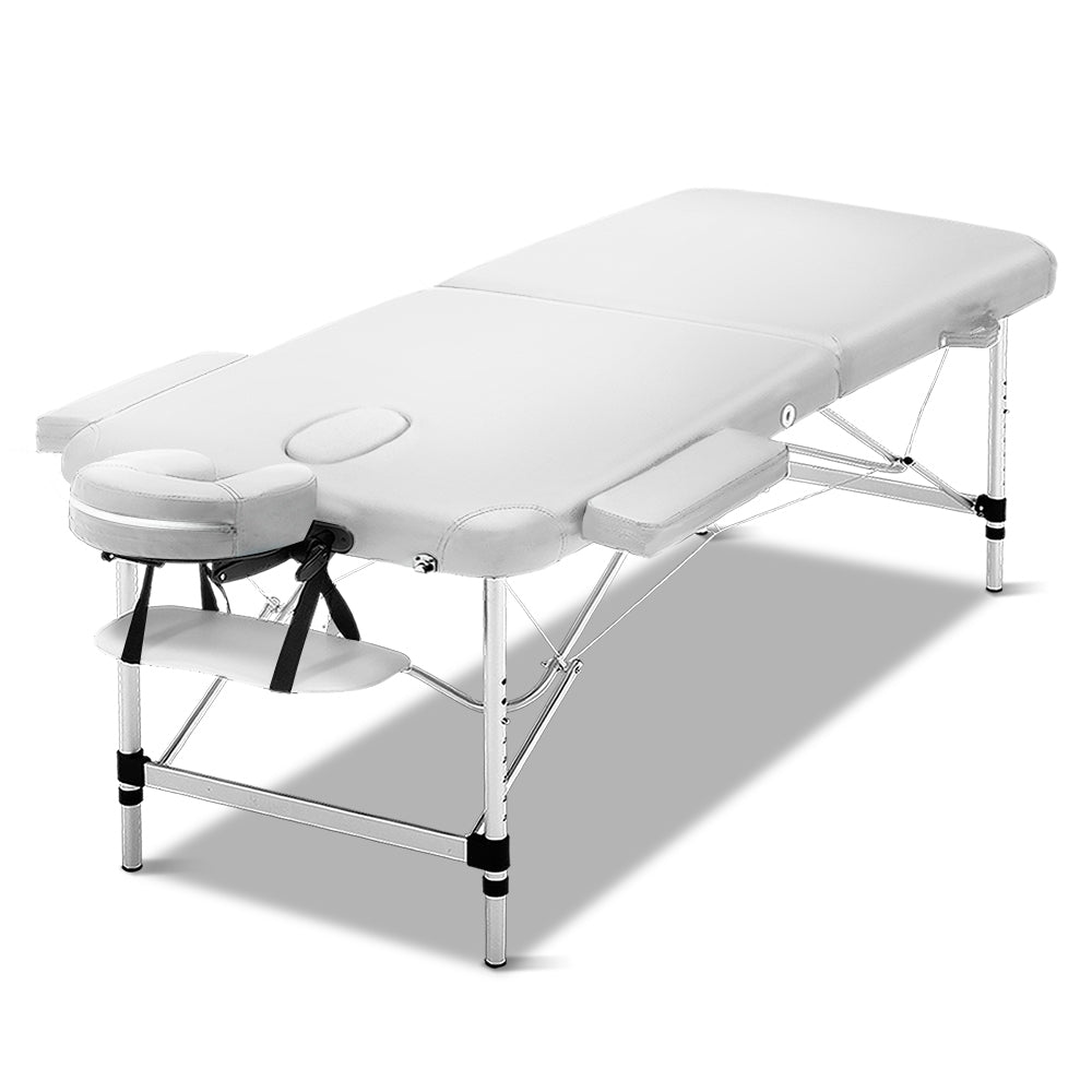 Zenses 75cm Wide Portable Aluminium Massage Table Two Fold Treatment Beauty Therapy White - SILBERSHELL
