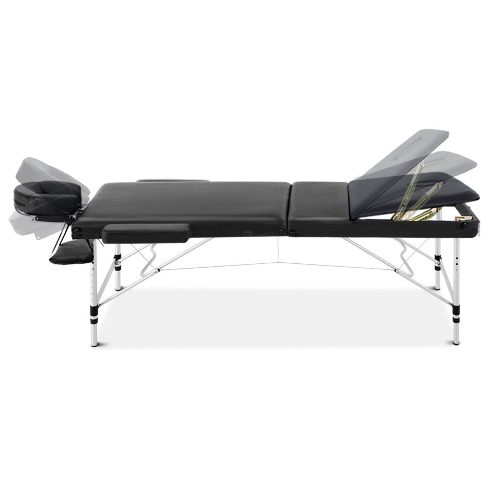 Zenses 70cm Wide Portable Aluminium Massage Table 3 Fold Treatment Beauty Therapy Black - SILBERSHELL