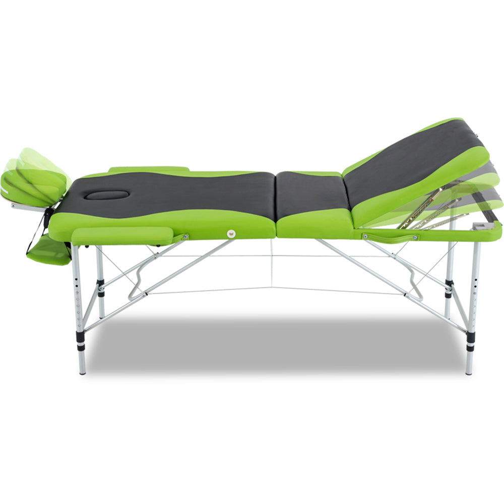 Zenses 3 Fold Portable Aluminium Massage Table - Green & Black - SILBERSHELL