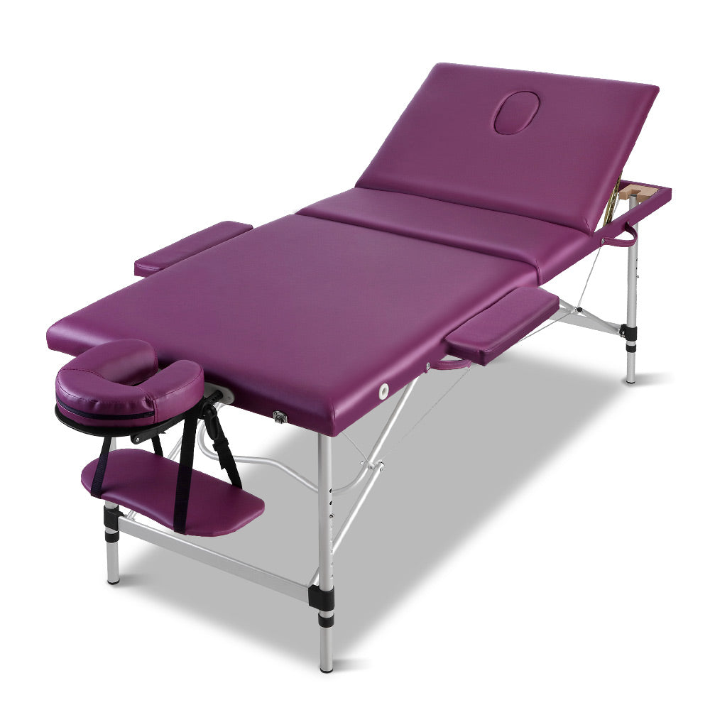 Zenses 3 Fold Portable Aluminium Massage Table Massage Bed Beauty Therapy Purple 75cm - SILBERSHELL