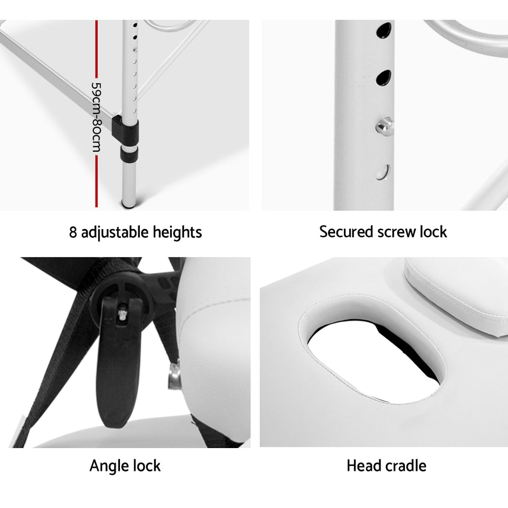 Zenses 3 Fold Portable Aluminium Massage Table - White - SILBERSHELL