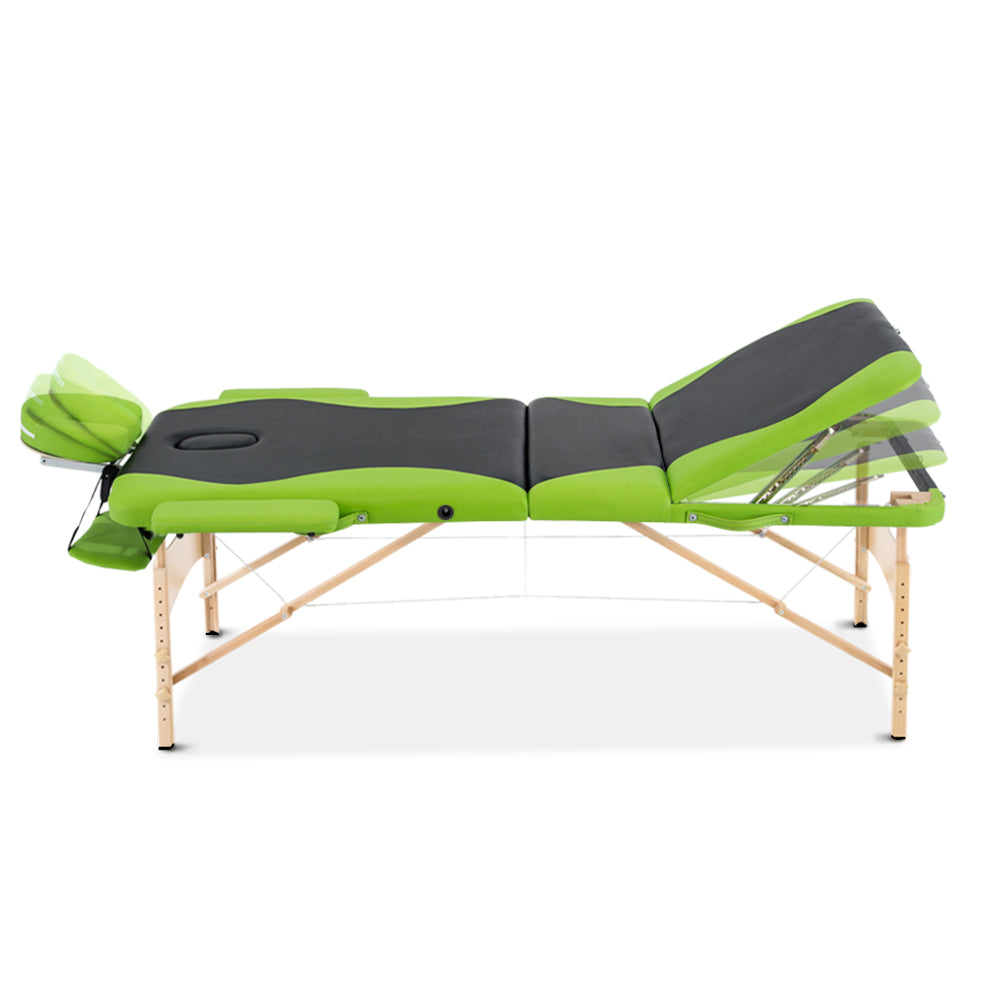 Zenses 3 Fold Portable Wood Massage Table - Black & Lime - SILBERSHELL