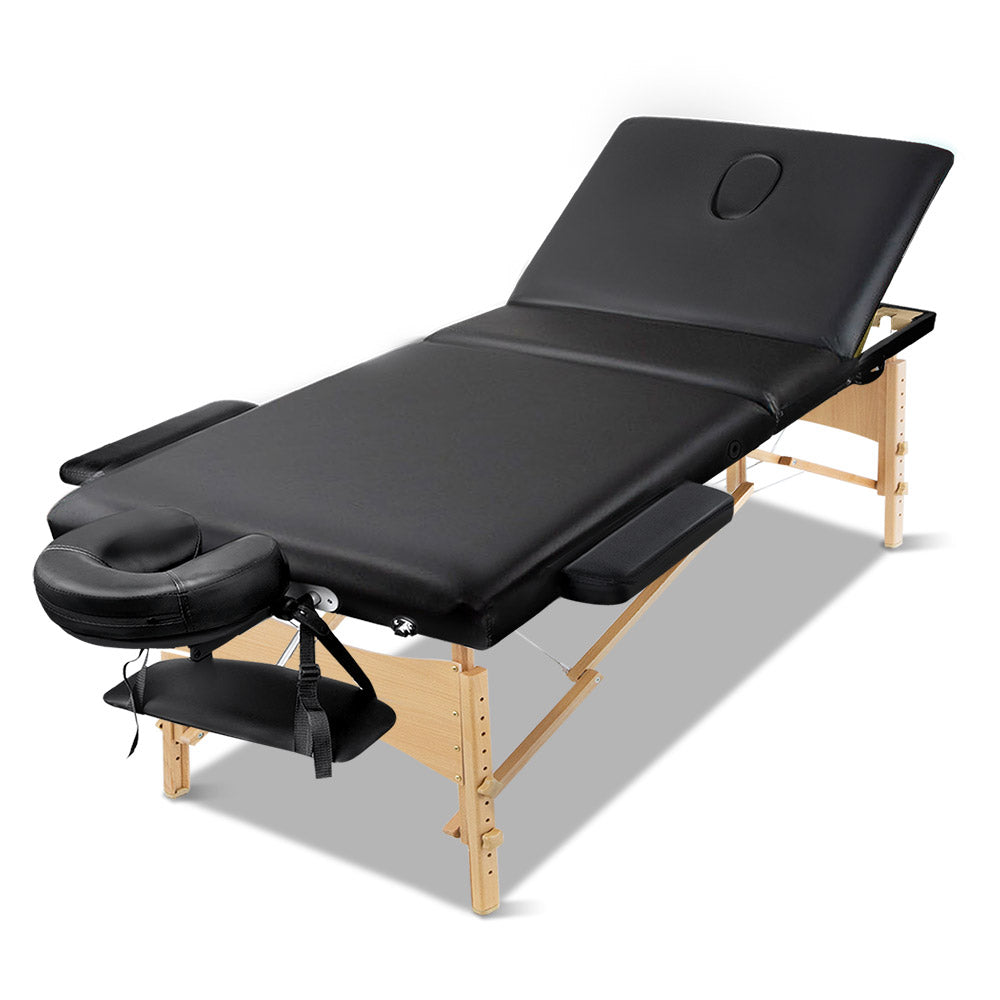 Zenses 3 Fold Portable Wood Massage Table - Black - SILBERSHELL