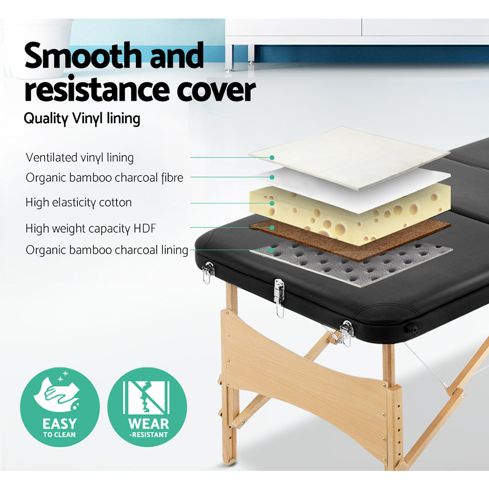 Zenses 3 Fold Portable Wood Massage Table - Black - SILBERSHELL
