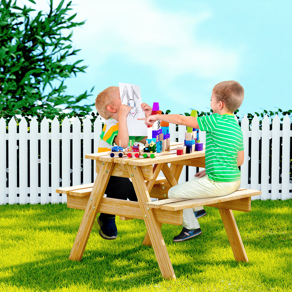 Keezi Kids Outdoor Table and Chairs Picnic Bench Seat Children Wooden Indoor - SILBERSHELL