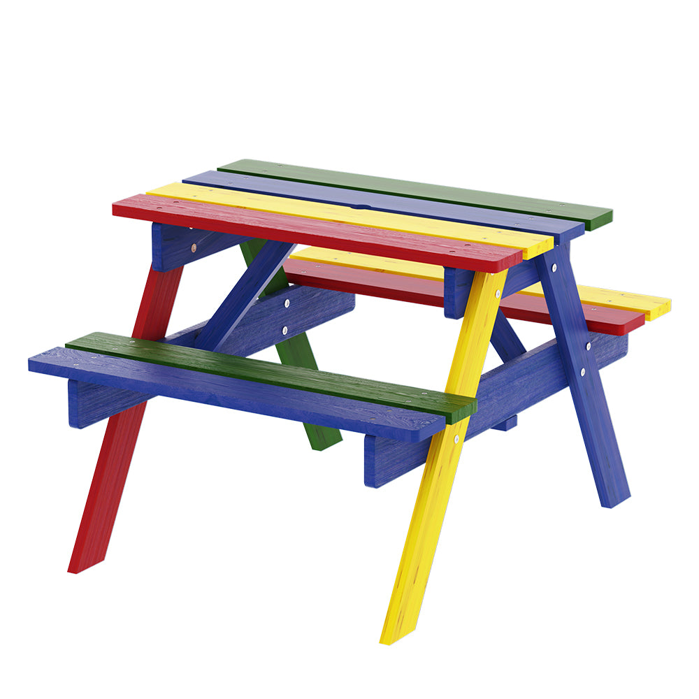 Keezi Kids Outdoor Table and Chairs Picnic Bench Seat Umbrella Colourful Wooden - SILBERSHELL