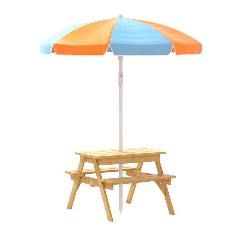 Keezi Kids Outdoor Table and Chairs Picnic Bench Set Umbrella Water Sand Pit Box - SILBERSHELL