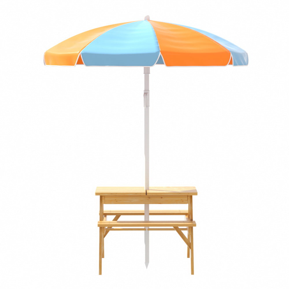 Keezi Kids Outdoor Table and Chairs Picnic Bench Set Umbrella Water Sand Pit Box - SILBERSHELL