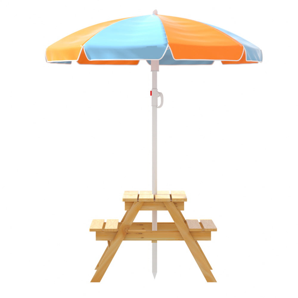 Keezi Kids Outdoor Table and Chairs Picnic Bench Set Umbrella Water Sand Pit Box - SILBERSHELL