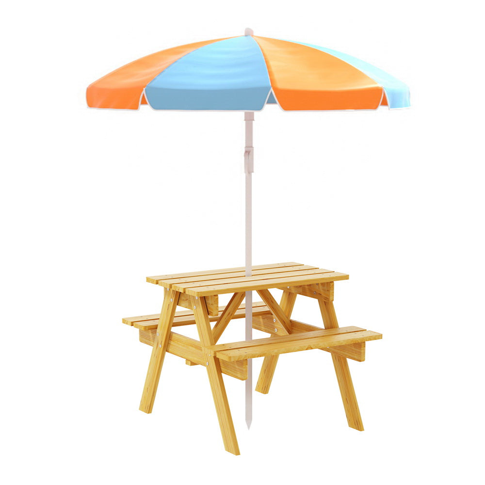 Keezi Kids Outdoor Table and Chairs Picnic Bench Seat Umbrella Children Wooden - SILBERSHELL