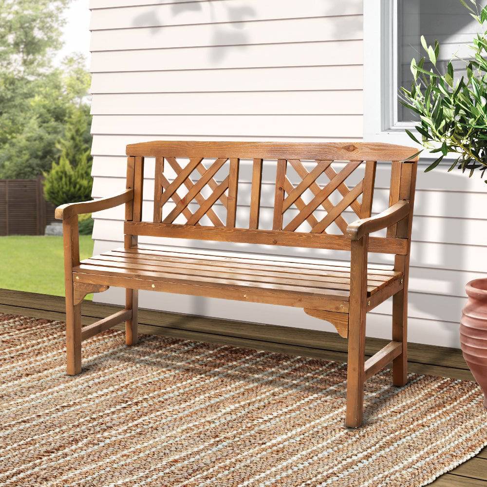 Gardeon Wooden Garden Bench 2 Seat Patio Furniture Timber Outdoor Lounge Chair Natural - SILBERSHELL™