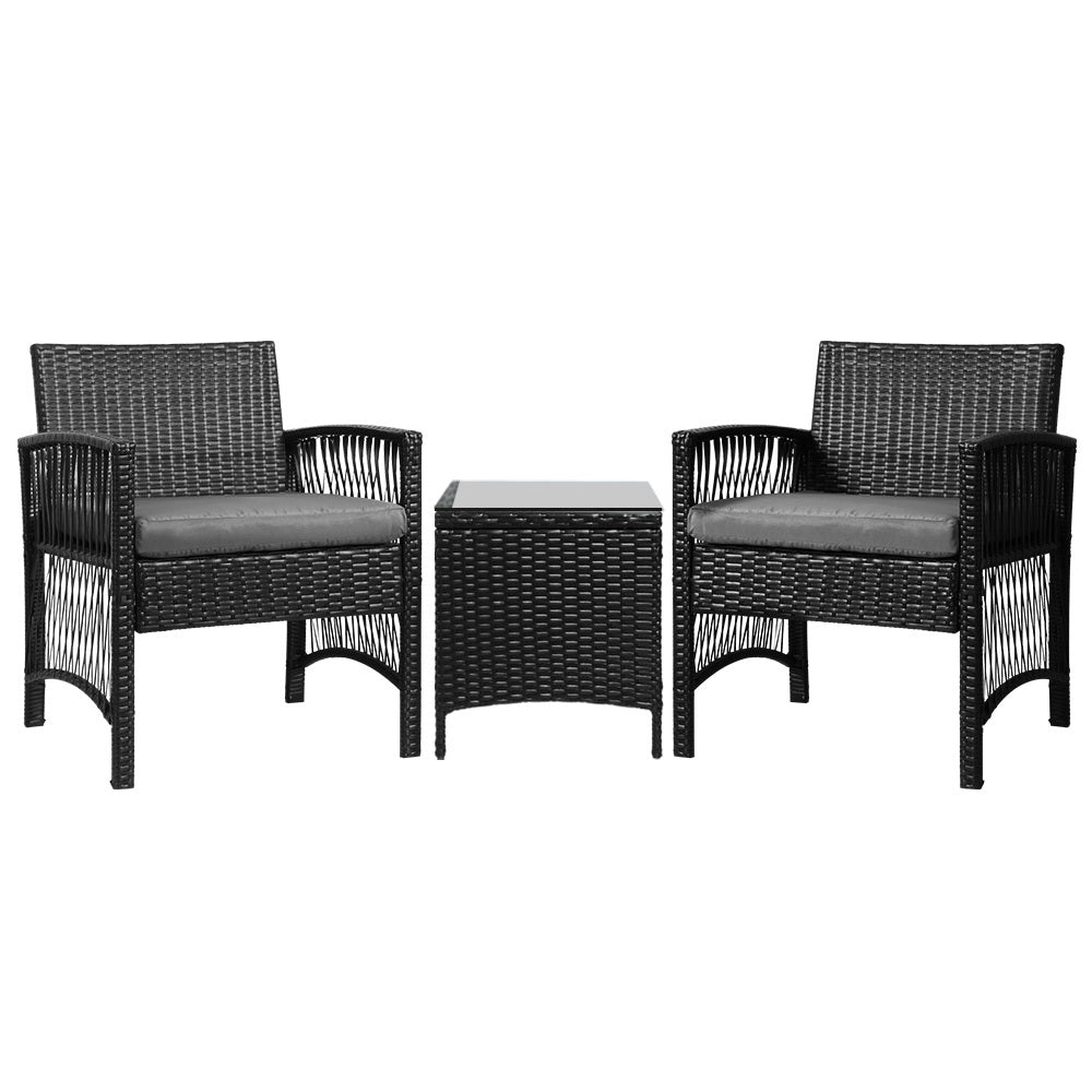 Gardeon Patio Furniture Outdoor Bistro Set Dining Chairs Setting 3 Piece Wicker - SILBERSHELL