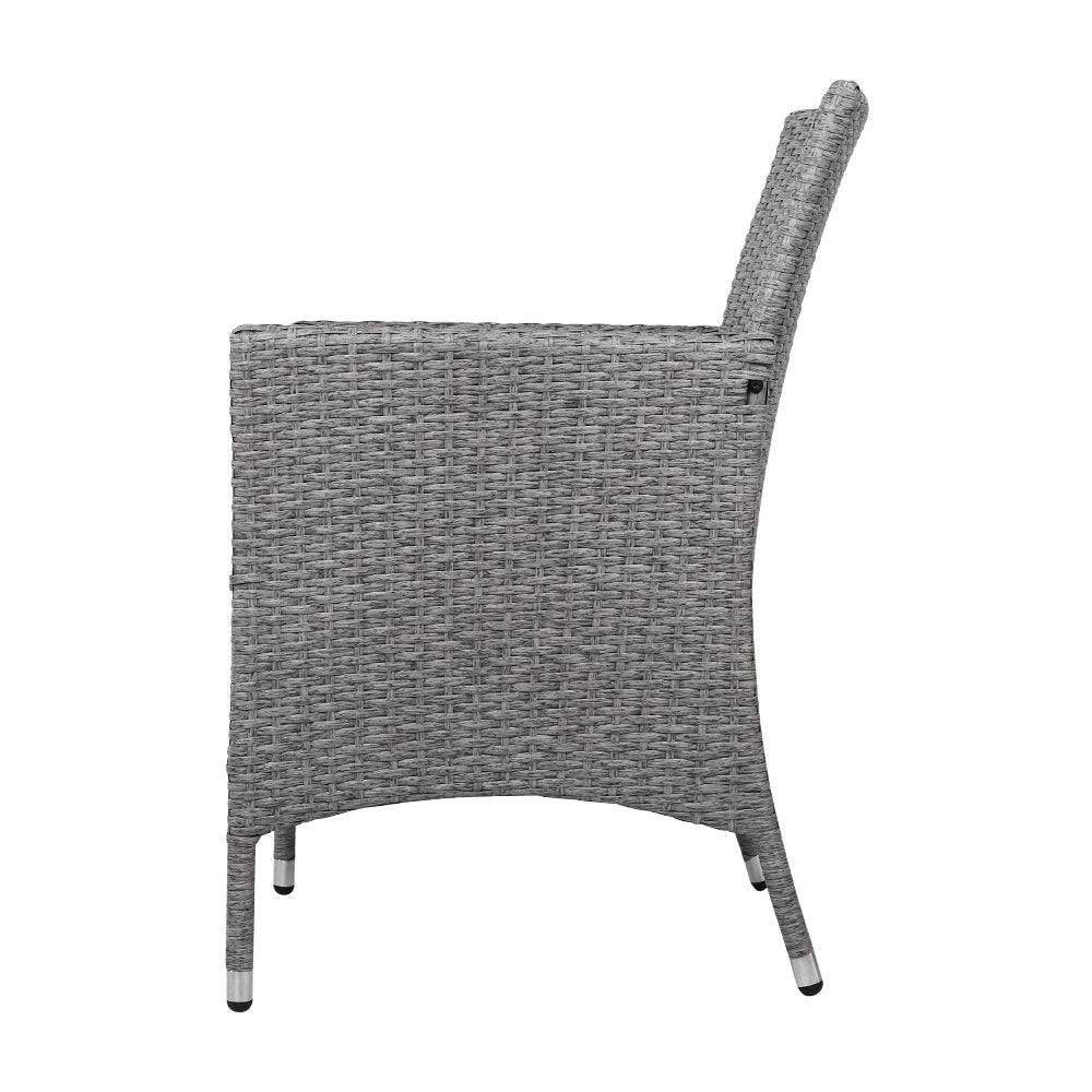3 Piece Wicker Outdoor Chair Side Table Furniture Set - Grey - SILBERSHELL