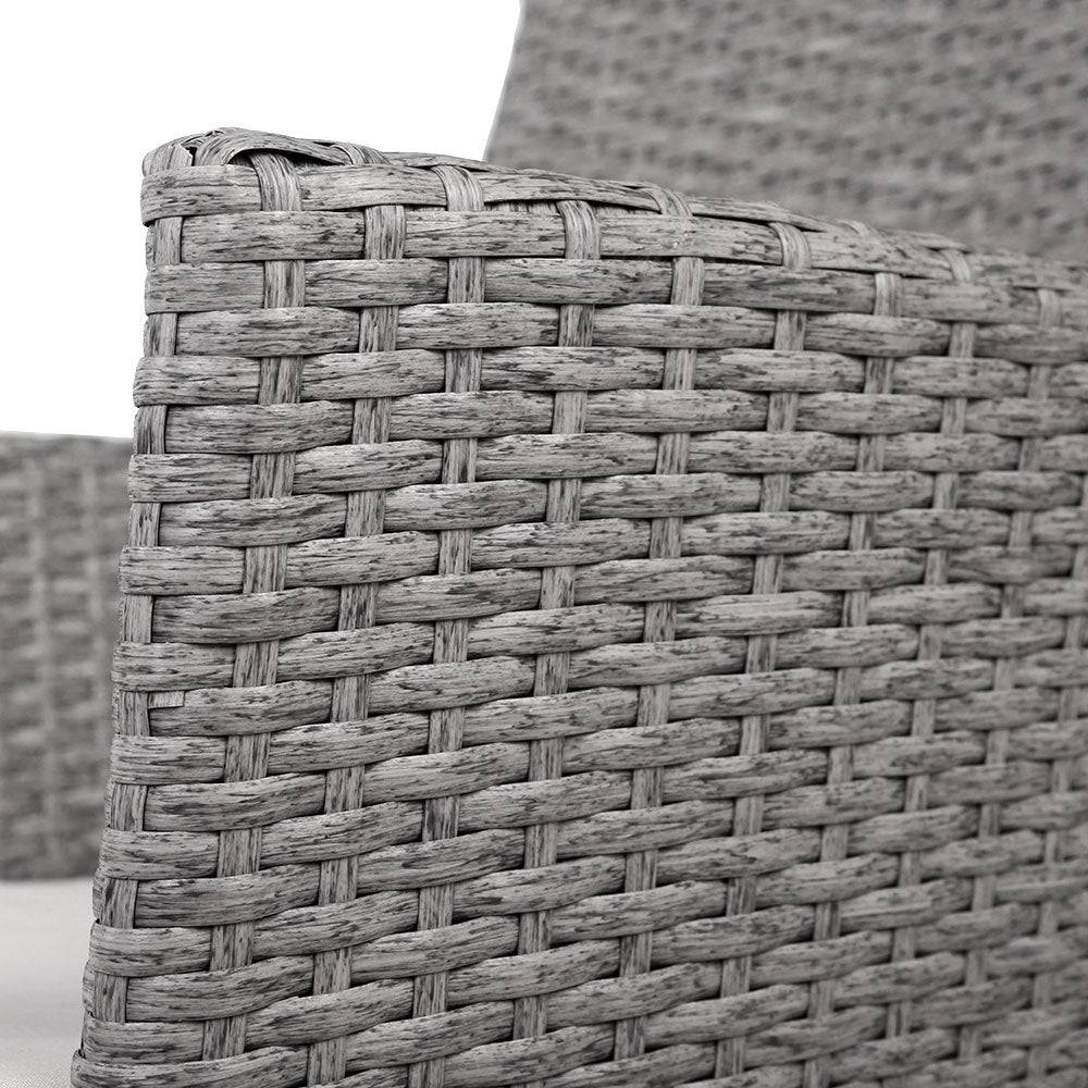 3 Piece Wicker Outdoor Chair Side Table Furniture Set - Grey - SILBERSHELL