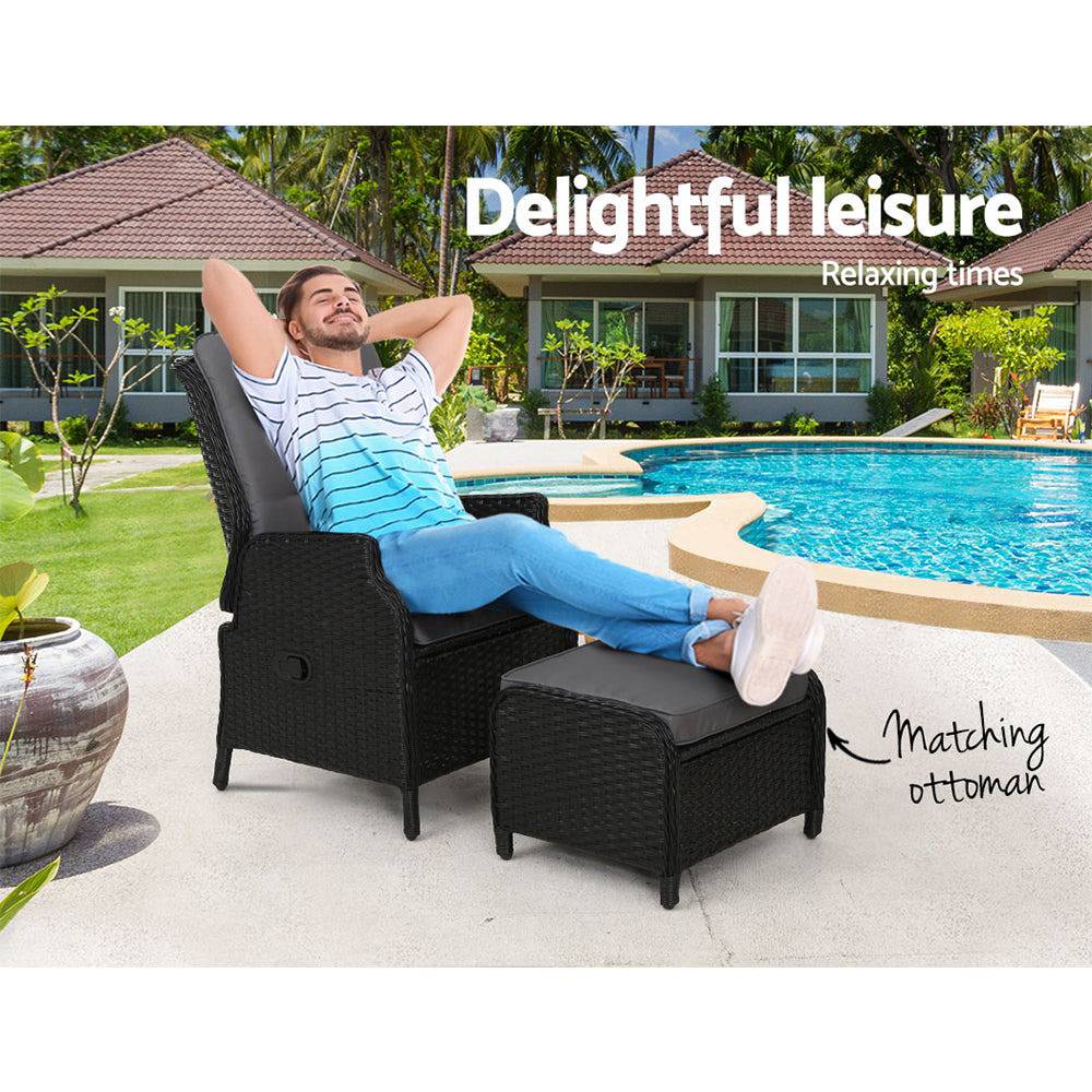 Gardeon Recliner Chair Sun lounge Setting Outdoor Furniture Patio Wicker Sofa - SILBERSHELL™