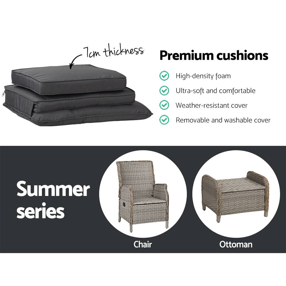 Gardeon Set of 2 Recliner Chairs Sun lounge Outdoor Patio Furniture Wicker Sofa Lounger - SILBERSHELL™