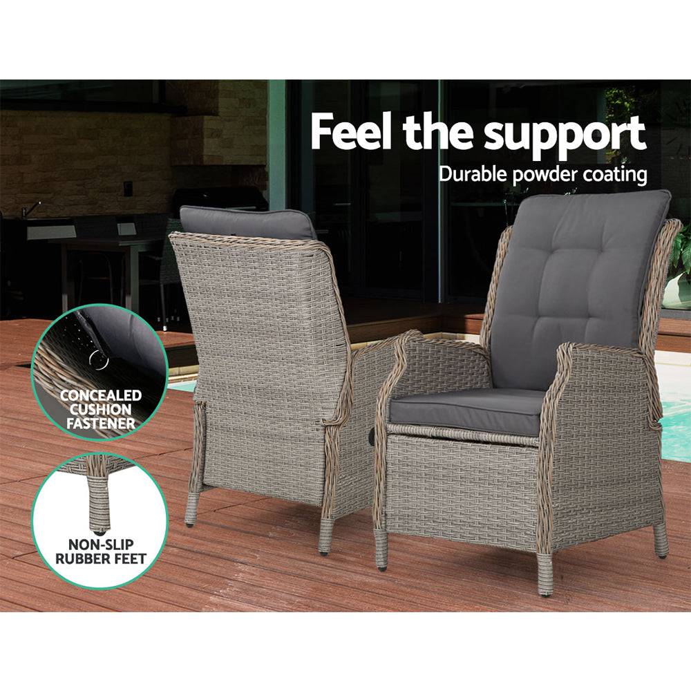 Gardeon Set of 2 Recliner Chairs Sun lounge Outdoor Patio Furniture Wicker Sofa Lounger - SILBERSHELL™