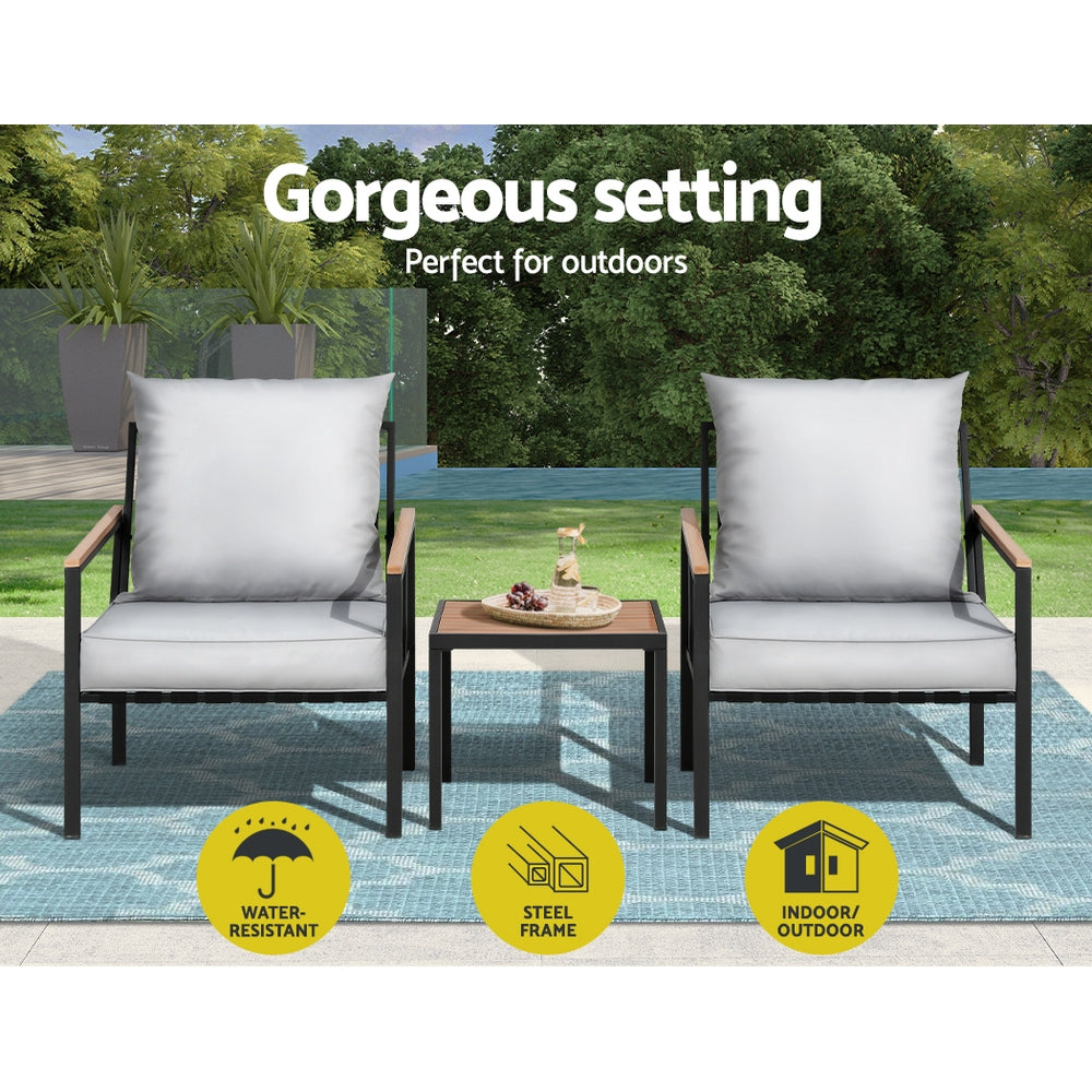 Gardeon Outdoor Furniture 3pcs Lounge Setting Bistro Set Chairs Table Patio - SILBERSHELL