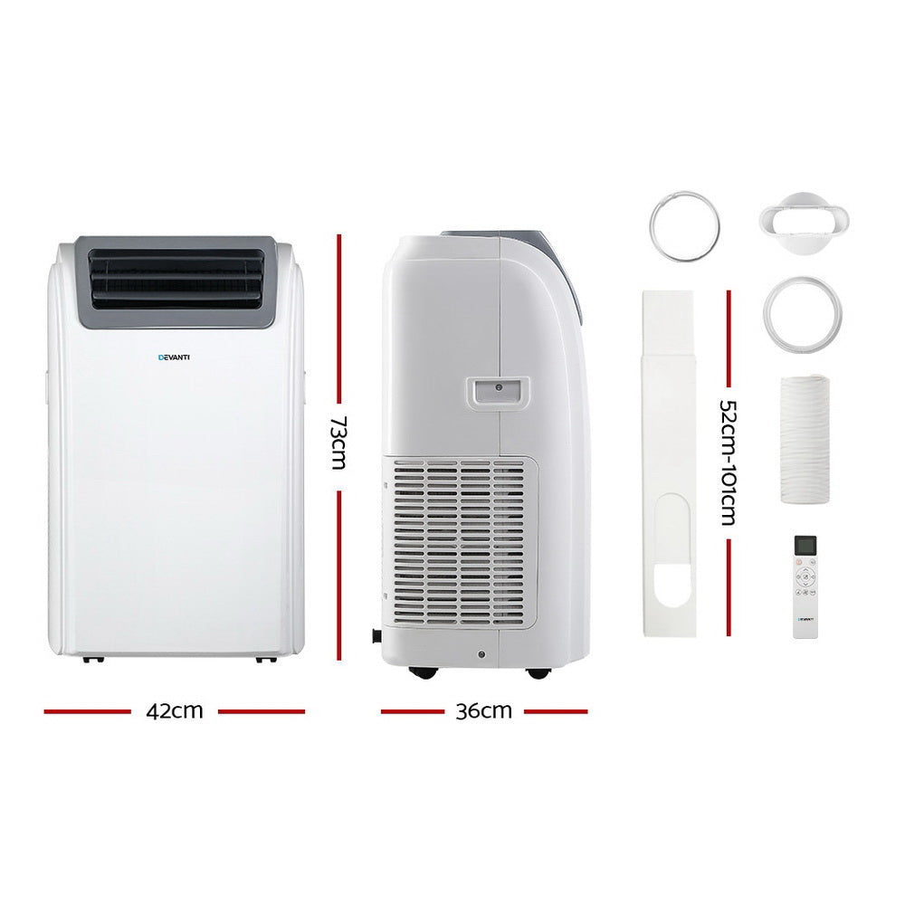 Devanti Portable Air Conditioner Cooling Mobile Fan Cooler Dehumidifier Window Kit White 3300W - SILBERSHELL