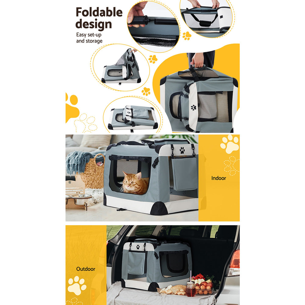 i.Pet Pet Carrier Soft Crate Dog Cat Travel 70x52CM Portable Foldable Car Large - SILBERSHELL