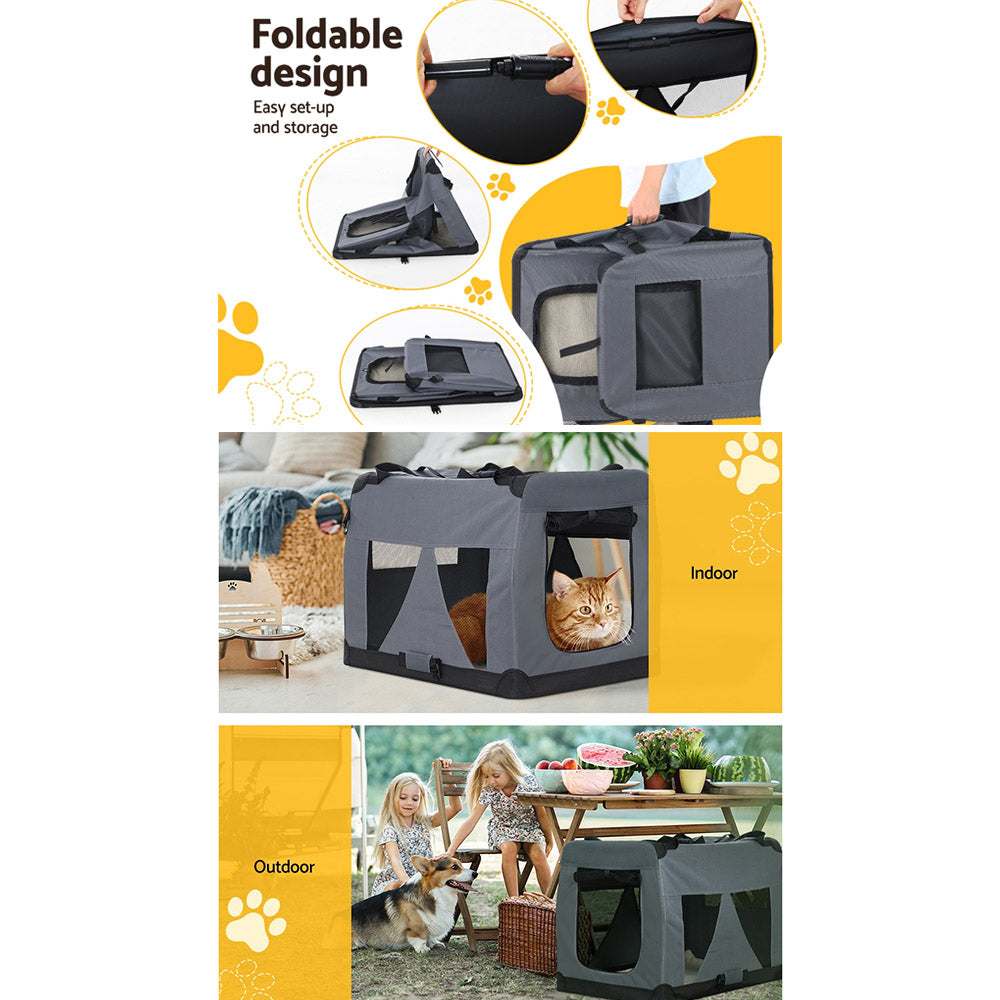 i.Pet Pet Carrier Soft Crate Dog Cat Travel 60x42CM Portable Foldable Car M - SILBERSHELL
