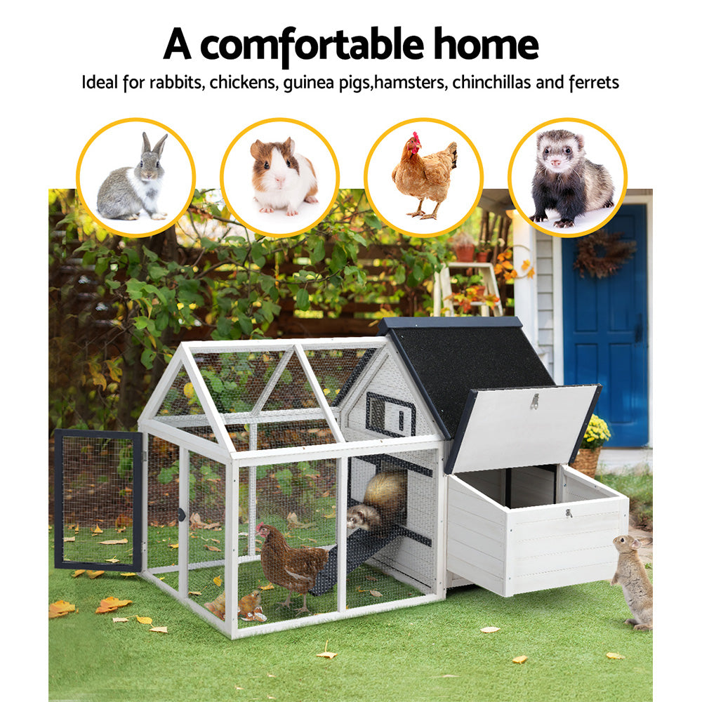 i.Pet Chicken Coop Rabbit Hutch 166cm x 120cm x 112cm Large House Run Cage XL Bunny Wooden - SILBERSHELL