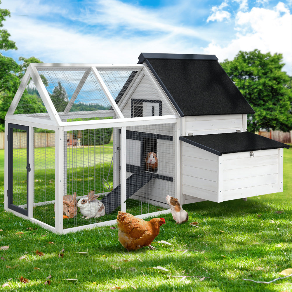 i.Pet Chicken Coop Rabbit Hutch 166cm x 120cm x 112cm Large House Run Cage XL Bunny Wooden - SILBERSHELL