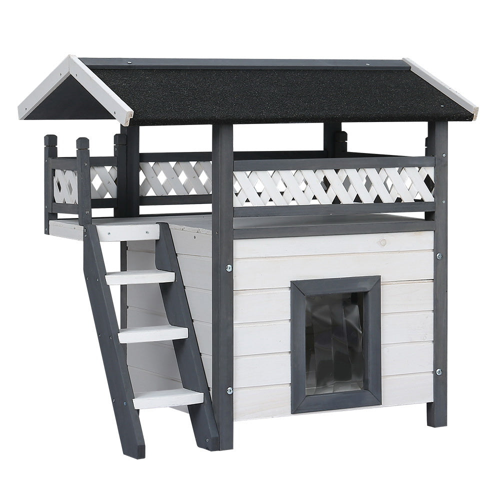 i.Pet Cat House Outdoor Shelter 77cm x 50cm x 73cm Rabbit Hutch Wooden Condo Small Dog Enclosure - SILBERSHELL