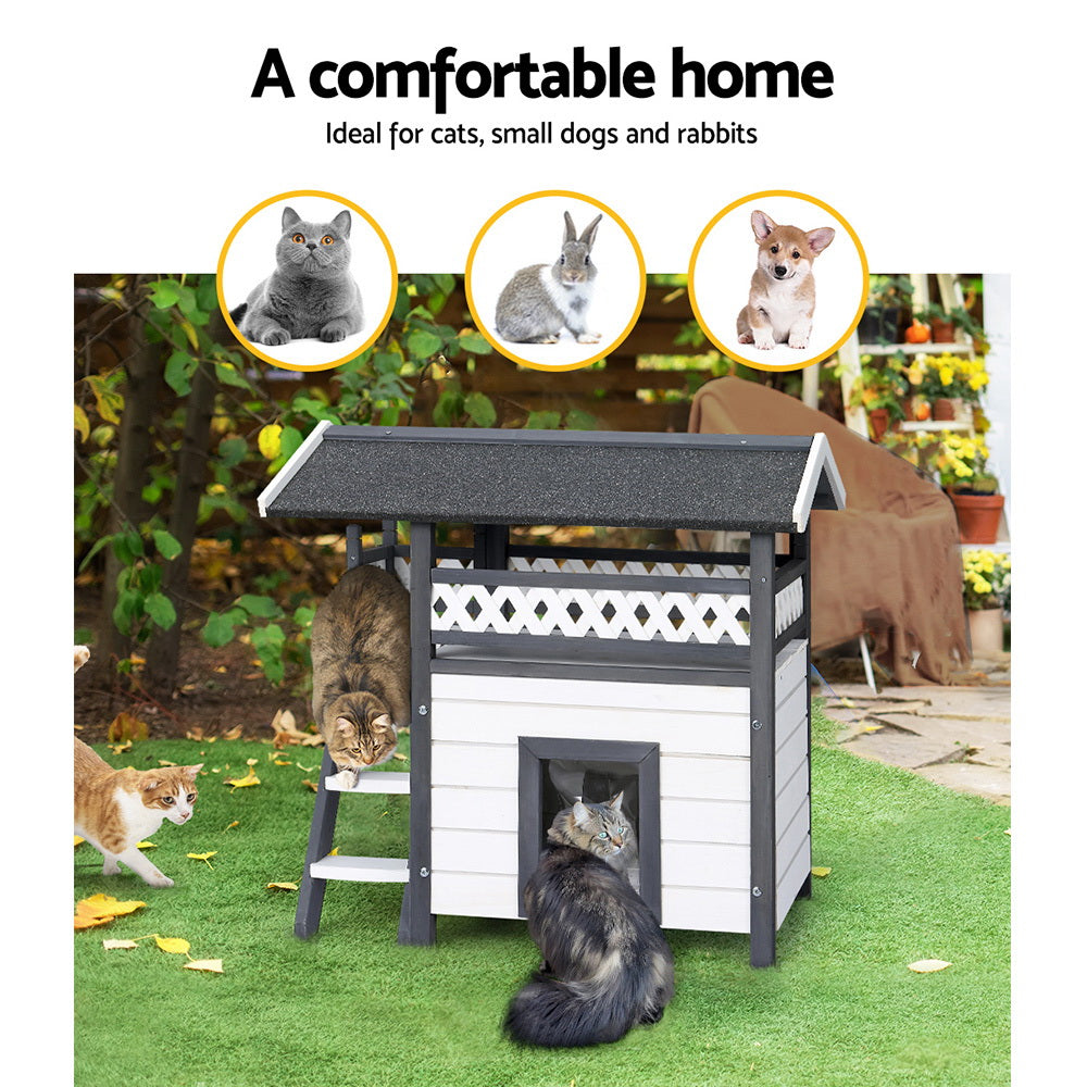 i.Pet Cat House Outdoor Shelter 77cm x 50cm x 73cm Rabbit Hutch Wooden Condo Small Dog Enclosure - SILBERSHELL