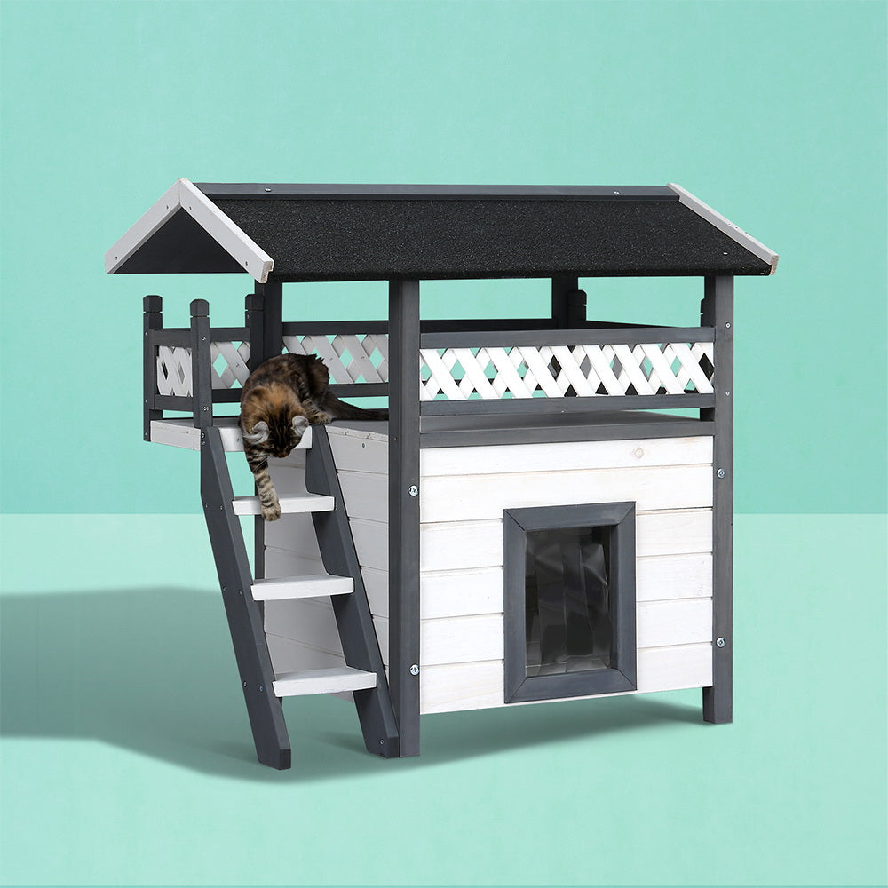 i.Pet Cat House Outdoor Shelter 77cm x 50cm x 73cm Rabbit Hutch Wooden Condo Small Dog Enclosure - SILBERSHELL