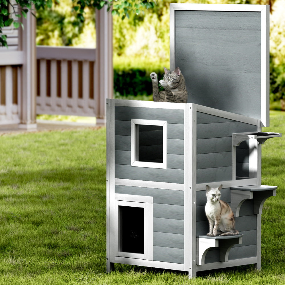 i.Pet Cat House Outdoor Shelter 56cm x 52cm x 82cm Rabbit Hutch Wooden Condo Small Dog Pet Enclosure - SILBERSHELL