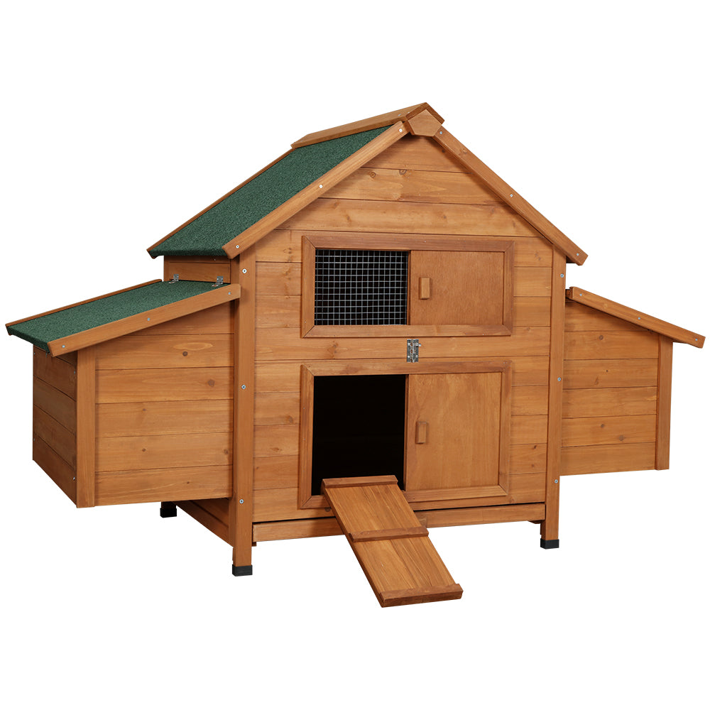 i.Pet Chicken Coop Rabbit Hutch 150cm x 68cm x 96cm Large House Run Cage Wooden Outdoor Pet Enclosure - SILBERSHELL
