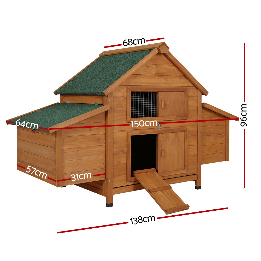 i.Pet Chicken Coop Rabbit Hutch 150cm x 68cm x 96cm Large House Run Cage Wooden Outdoor Pet Enclosure - SILBERSHELL