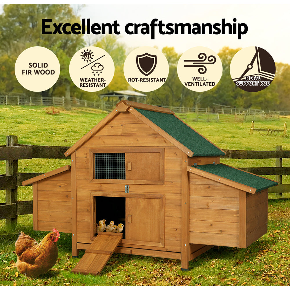 i.Pet Chicken Coop Rabbit Hutch 150cm x 68cm x 96cm Large House Run Cage Wooden Outdoor Pet Enclosure - SILBERSHELL