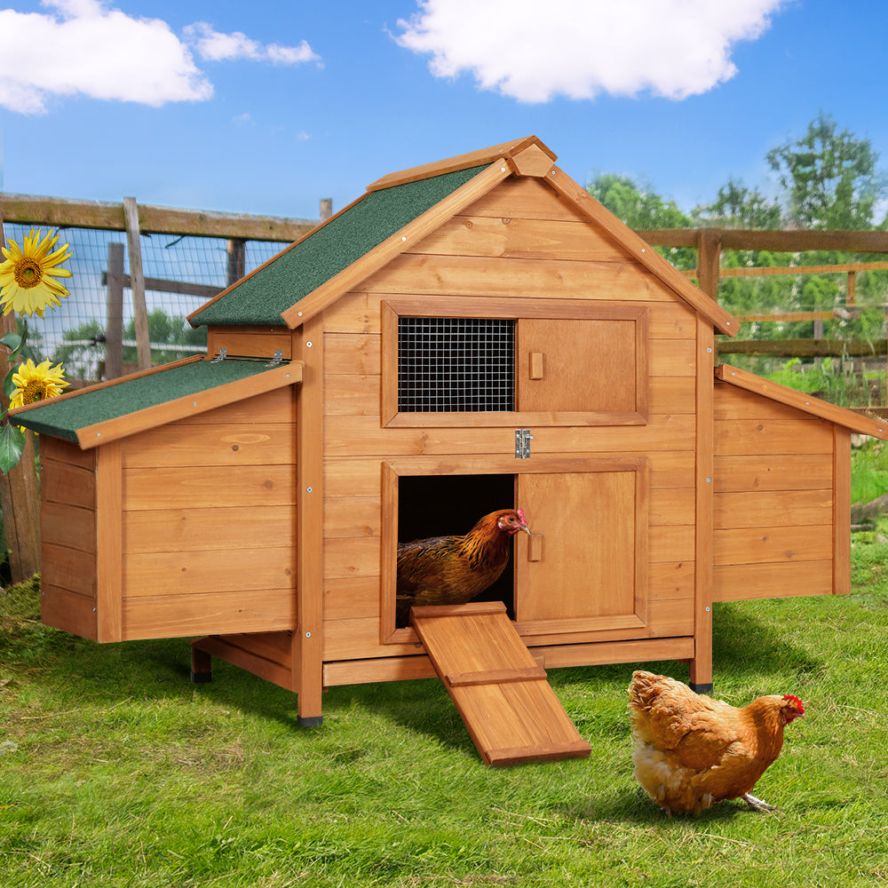 i.Pet Chicken Coop Rabbit Hutch 150cm x 68cm x 96cm Large House Run Cage Wooden Outdoor Pet Enclosure - SILBERSHELL