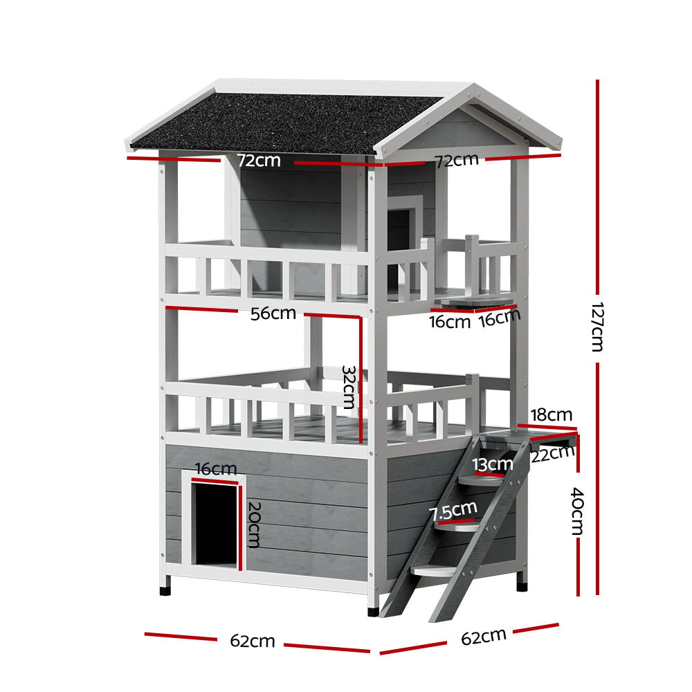 i.Pet Cat House Outdoor Shelter 72cm x 72cm x 127cm Rabbit Hutch Wooden Condo Small Dog Pet Houses Enclosure - SILBERSHELL