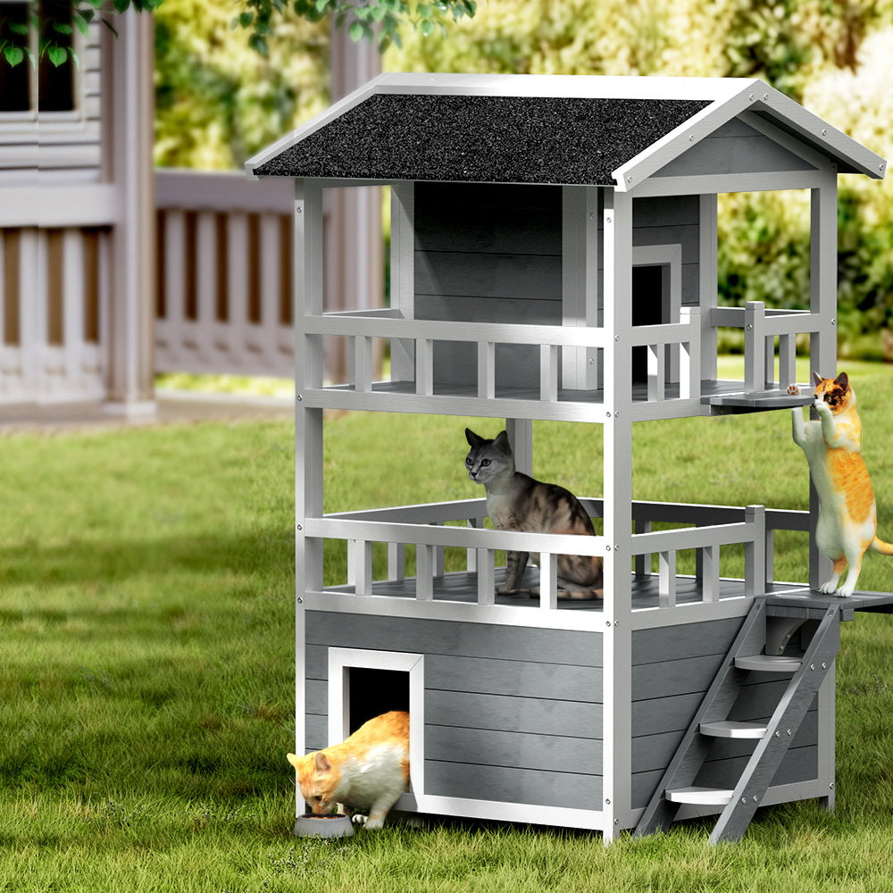 i.Pet Cat House Outdoor Shelter 72cm x 72cm x 127cm Rabbit Hutch Wooden Condo Small Dog Pet Houses Enclosure - SILBERSHELL