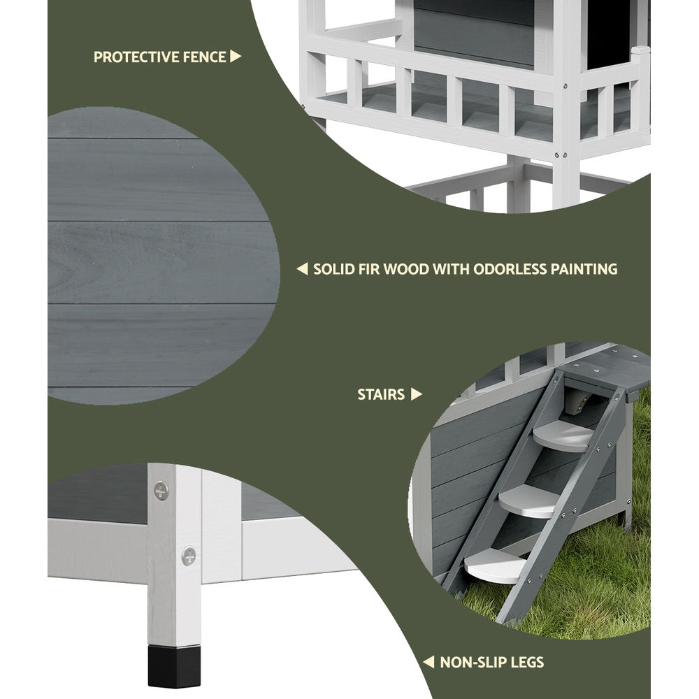 i.Pet Cat House Outdoor Shelter 72cm x 72cm x 127cm Rabbit Hutch Wooden Condo Small Dog Pet Houses Enclosure - SILBERSHELL