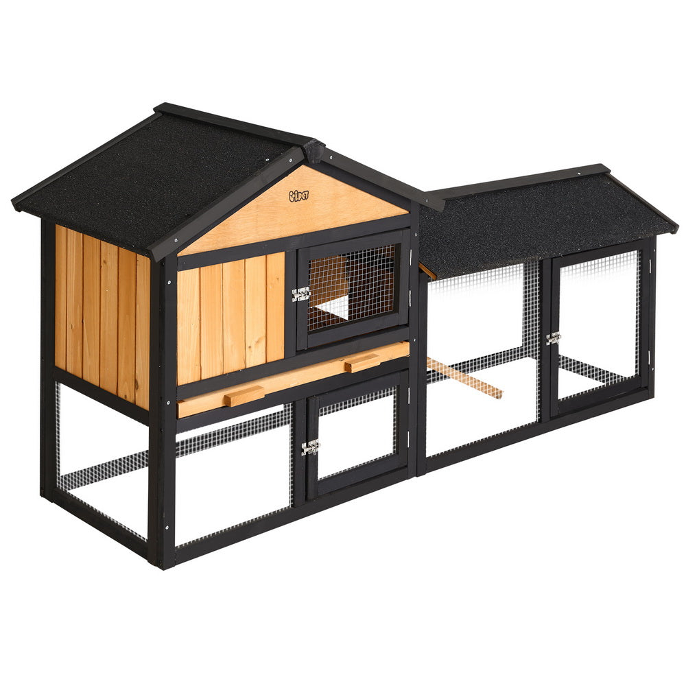 i.Pet Chicken Coop Rabbit Hutch 165cm x 43cm x 86cm Extra Large Run House Cage Wooden Outdoor - SILBERSHELL