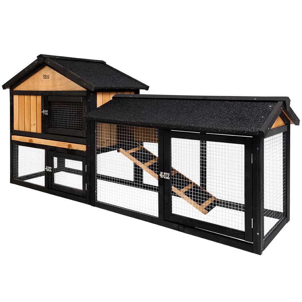 i.Pet Chicken Coop Rabbit Hutch 165cm x 43cm x 86cm Extra Large Run House Cage Wooden Outdoor - SILBERSHELL